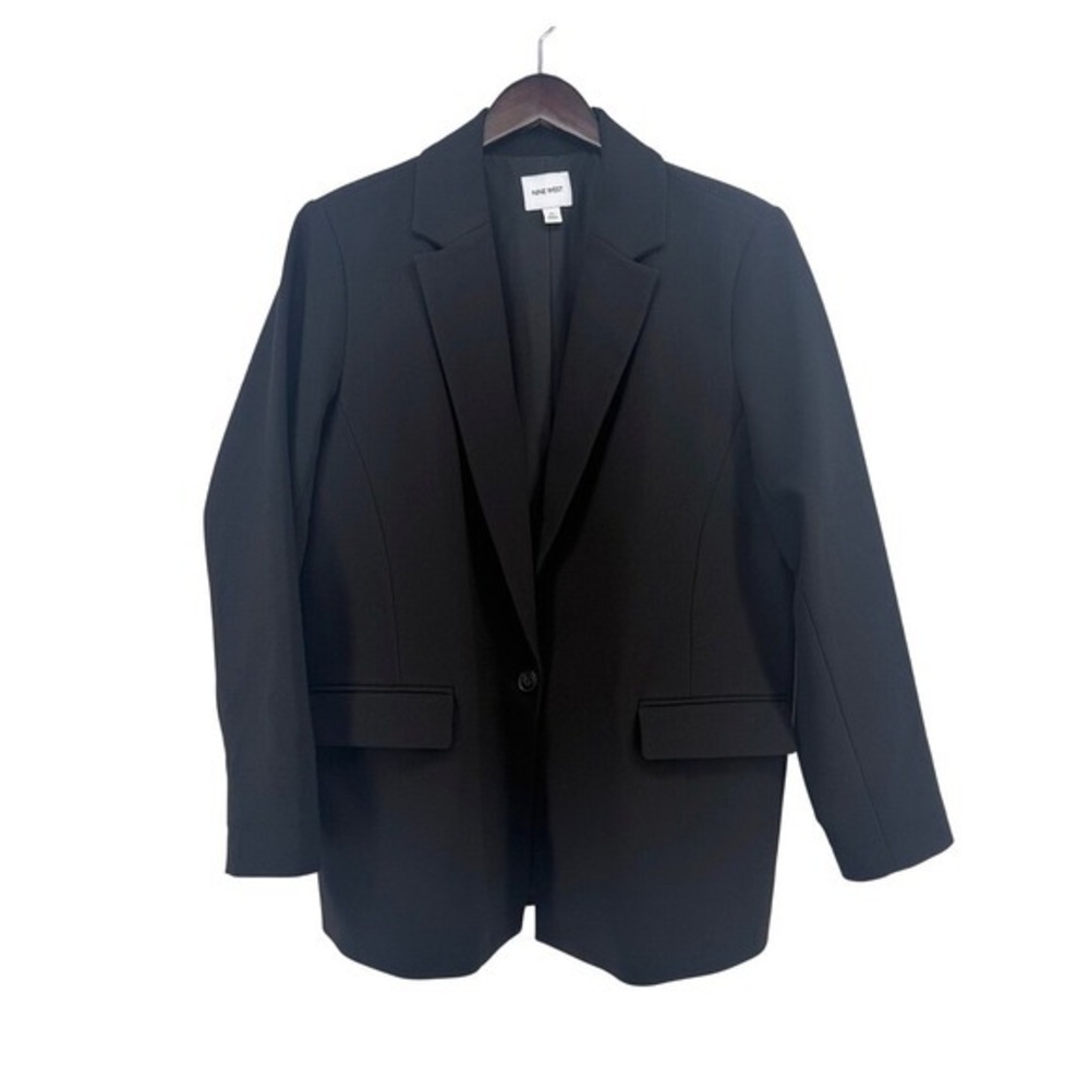 Nine West Womens Black Single Button Notched Lapel Blazer Jacket XL‎ Office Work